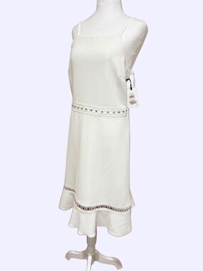 White Crochet-Trim Sleeveless Midi Dress
